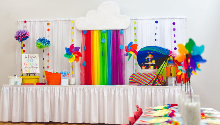 Deluxe rainbow-themed party at Tiny Town
