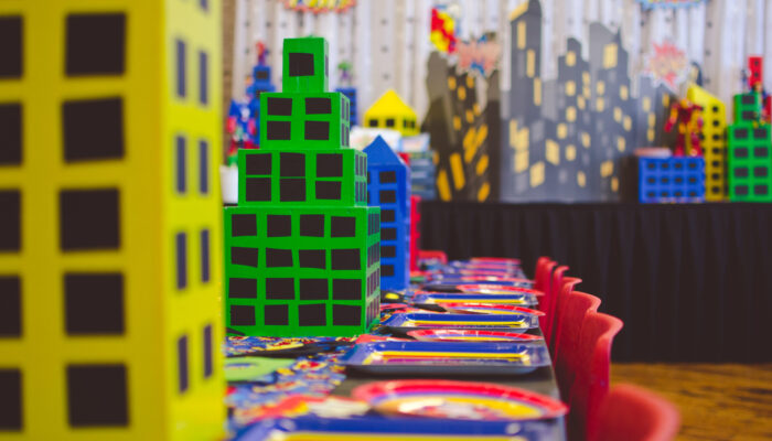 Deluxe superhero-themed party at Tiny Town