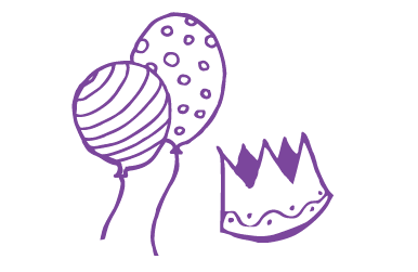 Illustration of balloons and crown