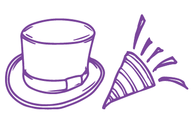 Illustration of top hat and party horn