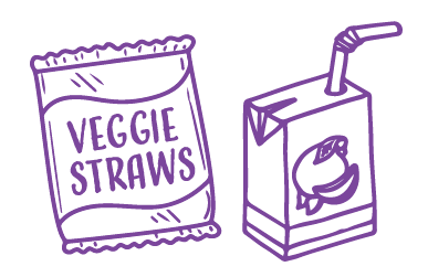 Illustration of veggie straws and juice box